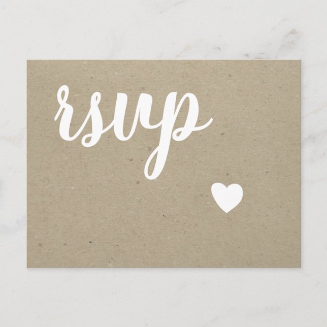 Heart rustic wedding RSVP postcards (Front)