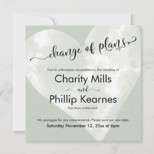 Heart Sage Green Postponed Wedding Change of Plans