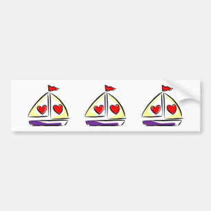 Heart Sailboat Red Hearts Love Sailing Boating Bumper Sticker
