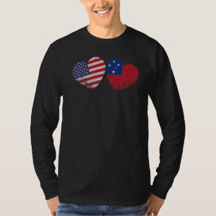 Heart Samoan American Flag Patriotic Family Herita T-Shirt