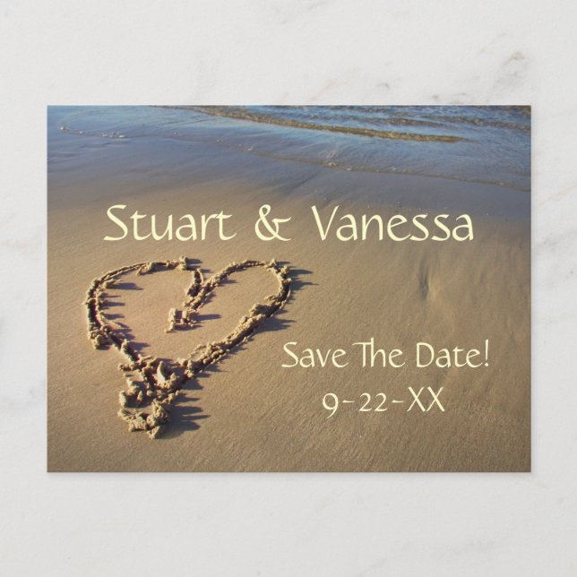 Heart Sand Beach Save The Date Custom Postcard (Front)