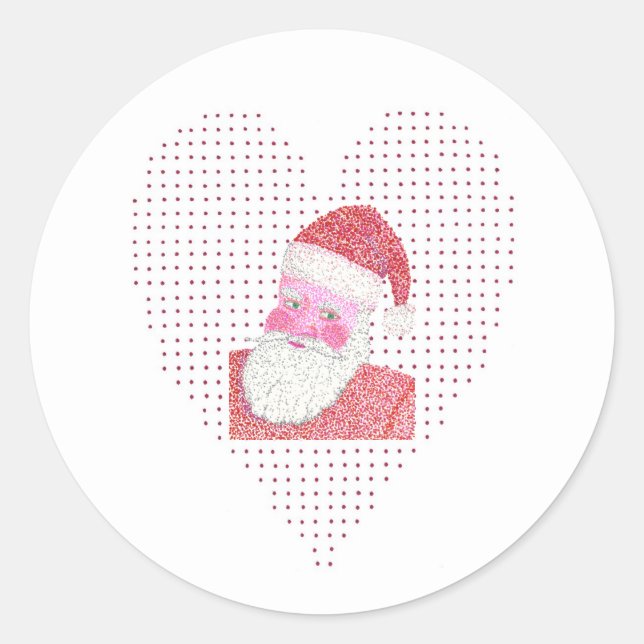 Heart Santa Claus holiday Stickers in Pointillism (Front)
