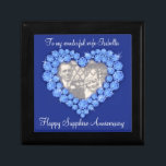 Heart Sapphire wedding blue photo wife gift box<br><div class="desc">Pretty sapphire graphic effect keepsake trinket gift box. Perfect to showcase a extra special gift for your wife on an special 45 years sapphire wedding anniversary or other special occasion. Gift box reads: "To my wonderful Wife Isabella. Happy Sapphire Anniversary can be customised with your photo and own name and...</div>