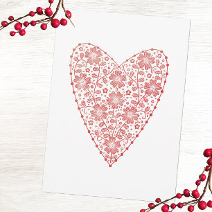 Heart Scandinavian Red White Winter Holiday Card