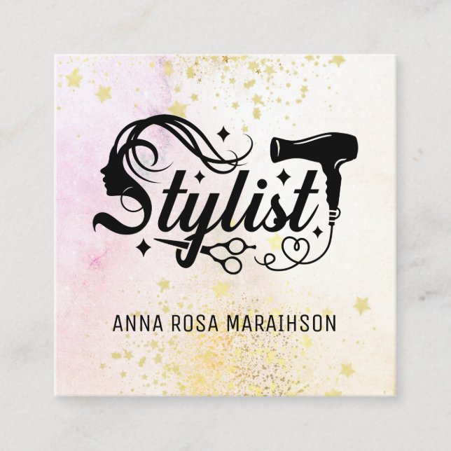 *~* Heart Scissors Heart Glitter Dryer AP6 Square Business Card (Front)