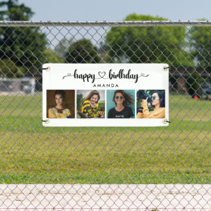 Heart Script 4 Photo Happy Birthday Banner