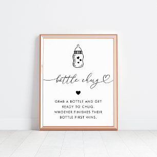 Heart Script Baby Shower Bottle Chug Game Sign