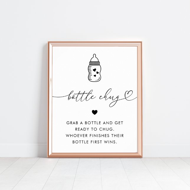 Heart Script Baby Shower Bottle Chug Game Sign (Creator Uploaded)