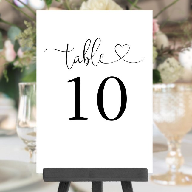 Heart Script Black And White Table Number (Heart Script Black And White Table Number)
