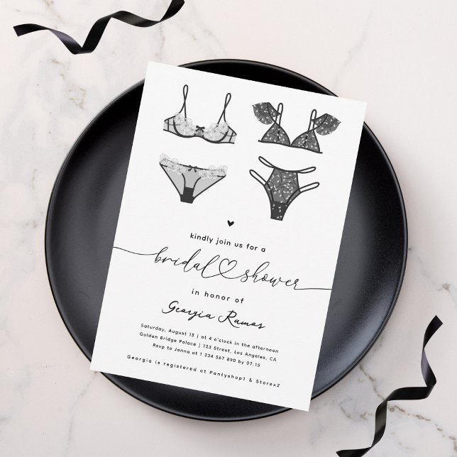 Heart Script & Black Lace Lingerie Bridal Shower Invitation (Creator Uploaded)
