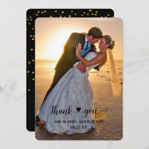 Heart Script Confetti Back Photo Wedding Thank You