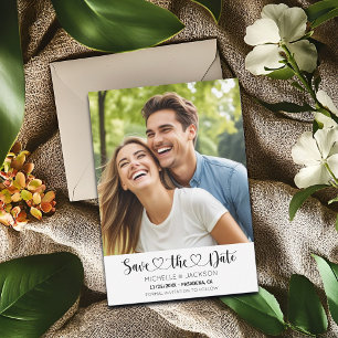 Heart Script Custom Photo Save the Date Invitation