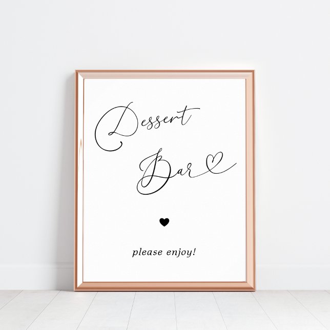 Heart Script Dessert Bar Black White Wedding Sign (Creator Uploaded)