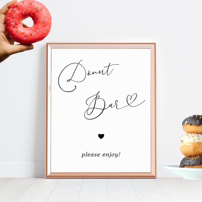 Heart Script Doughnut Bar Black White Wedding Sign (Creator Uploaded)