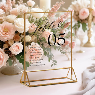 Heart Script Guest Names Seating Table Number Acrylic Sign