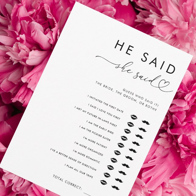 Heart Script He Said She Said Bridal Shower Game Invitation (Creator Uploaded)