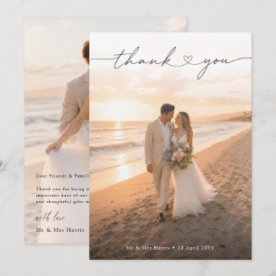 Heart Script Lettering Romantic Photo Wedding Thank You Card