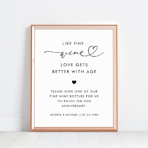 Heart Script Like Fine Wine Guestbook Wedding Sign
