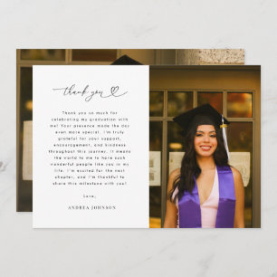 Heart Script Minimalist 2 Photo Graduation Party Thank You Card