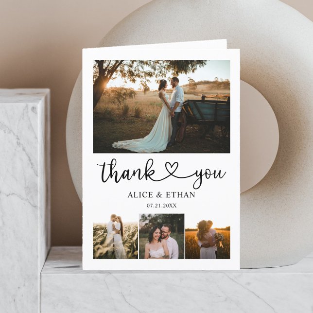 Heart Script Minimalist Photo Wedding Thank You Ca (Creator Uploaded)