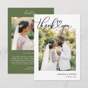 Heart Script Modern Photo Wedding Thank You Card