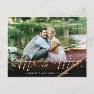 Heart Script Mr. & Mrs. Wedding Elopement Postcard