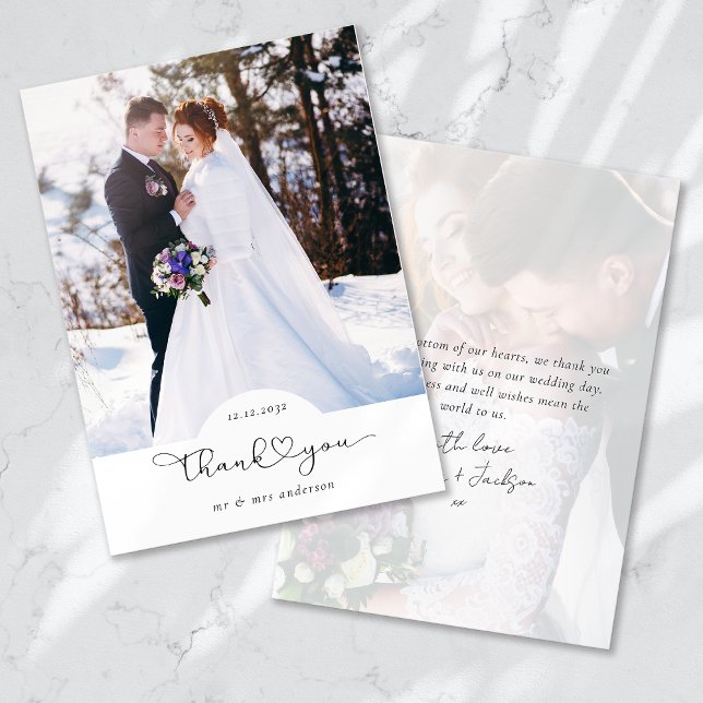 Heart Script Photo Wedding Thank You Card (Creator Uploaded)