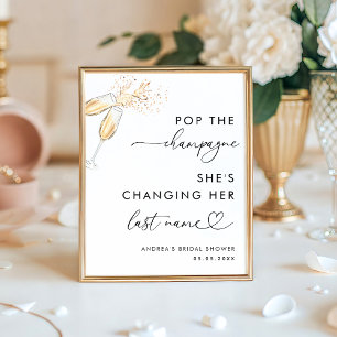 Heart Script Pop the Champagne Bridal Shower Sign