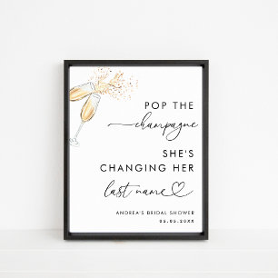 Heart Script Pop the Champagne Bridal Shower Sign 
