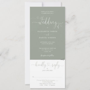 Heart Script Sage Green All In One Wedding Invitation
