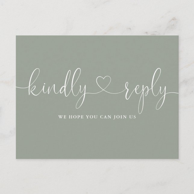 Heart Script Sage Green Song Request RSVP Invitation Postcard (Front)