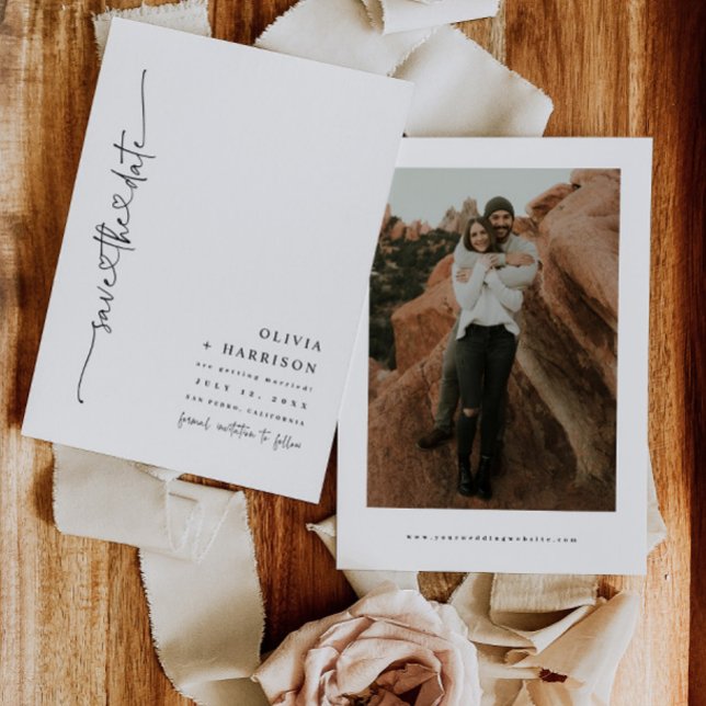 Heart Script Save The Date Announcement Photo Card (Creator Uploaded)