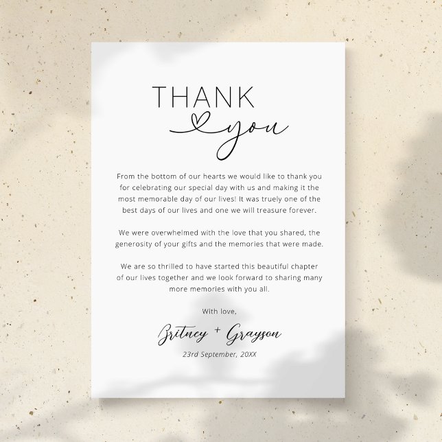 Heart Script Simple Wedding Thank You Card (Creator Uploaded)