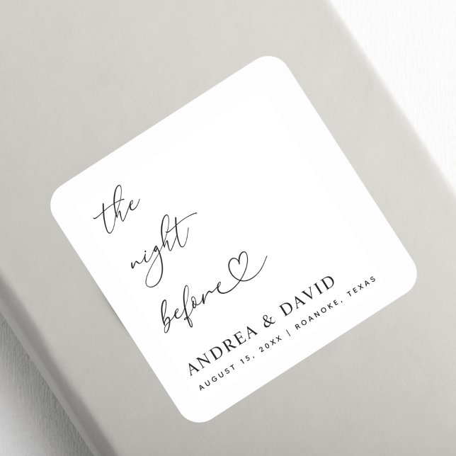 Heart Script The Night Before Rehearsal Dinner Square Sticker (Creator Uploaded)