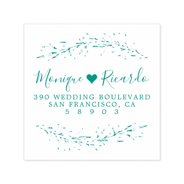 Heart & Script Wedding Couple Return Address Self-inking Stamp (Design)