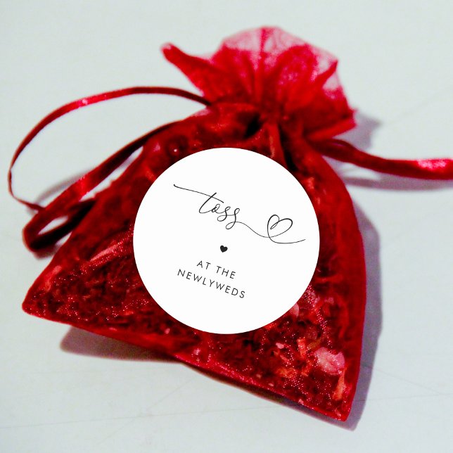 Heart Script Wedding Favour Petal Toss Minimalist Classic Round Sticker (Creator Uploaded)