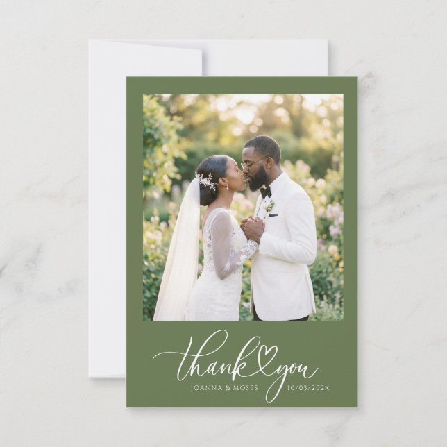 Heart Script Wedding Thank You Card (Front)