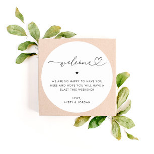 Heart Script Wedding Welcome Hotel Gift Bag Box Classic Round Sticker