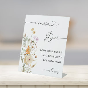 Heart Script & Wildflower Bridal Shower Mimosa Bar Pedestal Sign