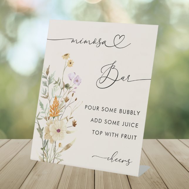 Heart Script Wildflowers Bridal Shower Mimosa Bar Pedestal Sign (Creator Uploaded)