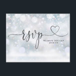 Heart Script Winter Snowflakes Song Request Invitation Postcard<br><div class="desc">An elegant winter snowflakes heart script RSVP card. The reverse features your details and a fun guest song request. Designed by Thisisnotme©</div>
