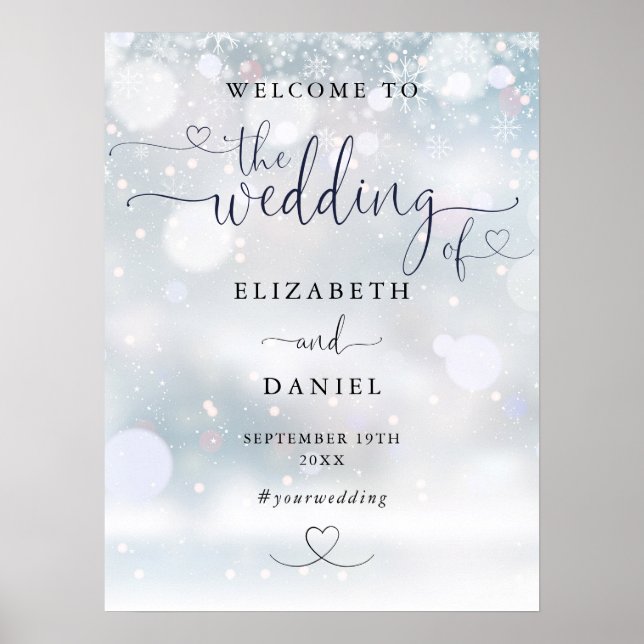 Heart Script Winter Wedding Welcome Sign (Front)