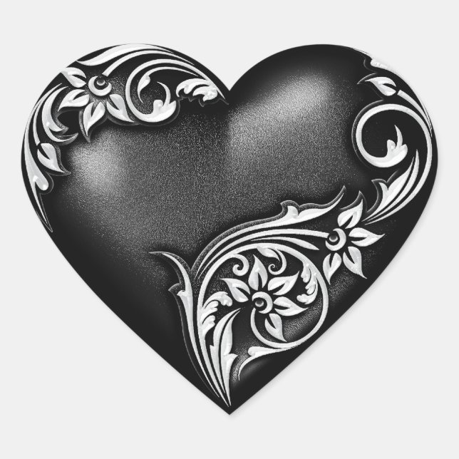 Heart Scroll Black Sticker (Front)