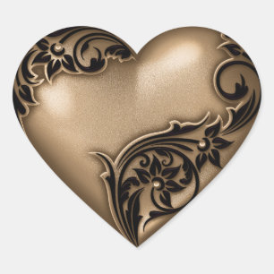 Heart Scroll Brown w Black Sticker