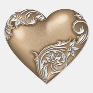 Heart Scroll  Brown w White Heart Sticker
