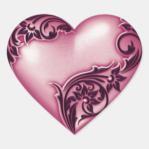 Heart Scroll Cashmere Rose/Blk Heart Sticker