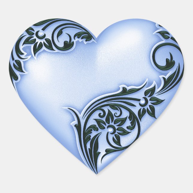 Heart Scroll Cornflower Blue w Black Sticker (Front)
