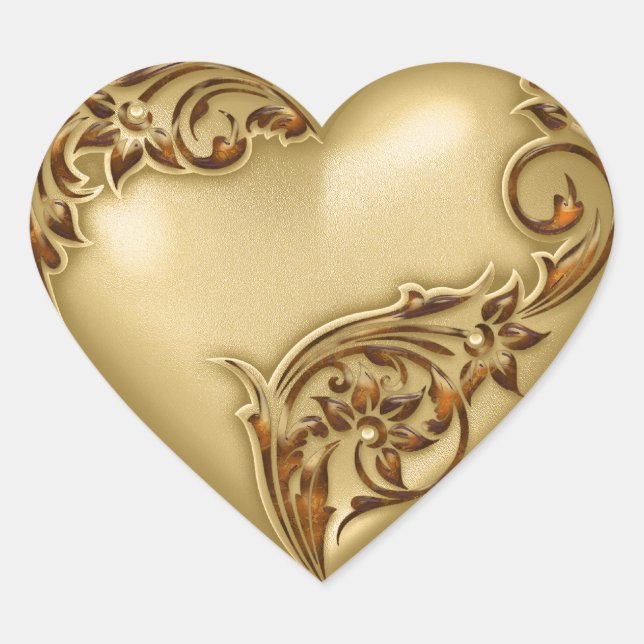 Heart Scroll Gold w Red Gold Heart Sticker (Front)