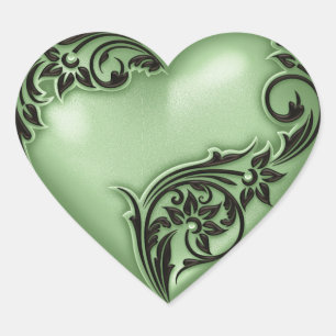 Heart Scroll Green w Black Sticker