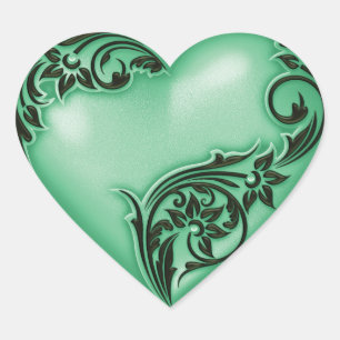 Heart Scroll Jade Green w Black Sticker